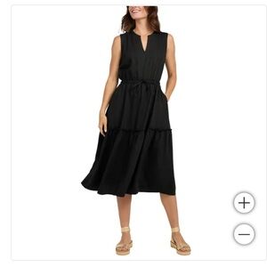 New Lands' End Women's Tiered Midi black Dress butter soft M S L XL
